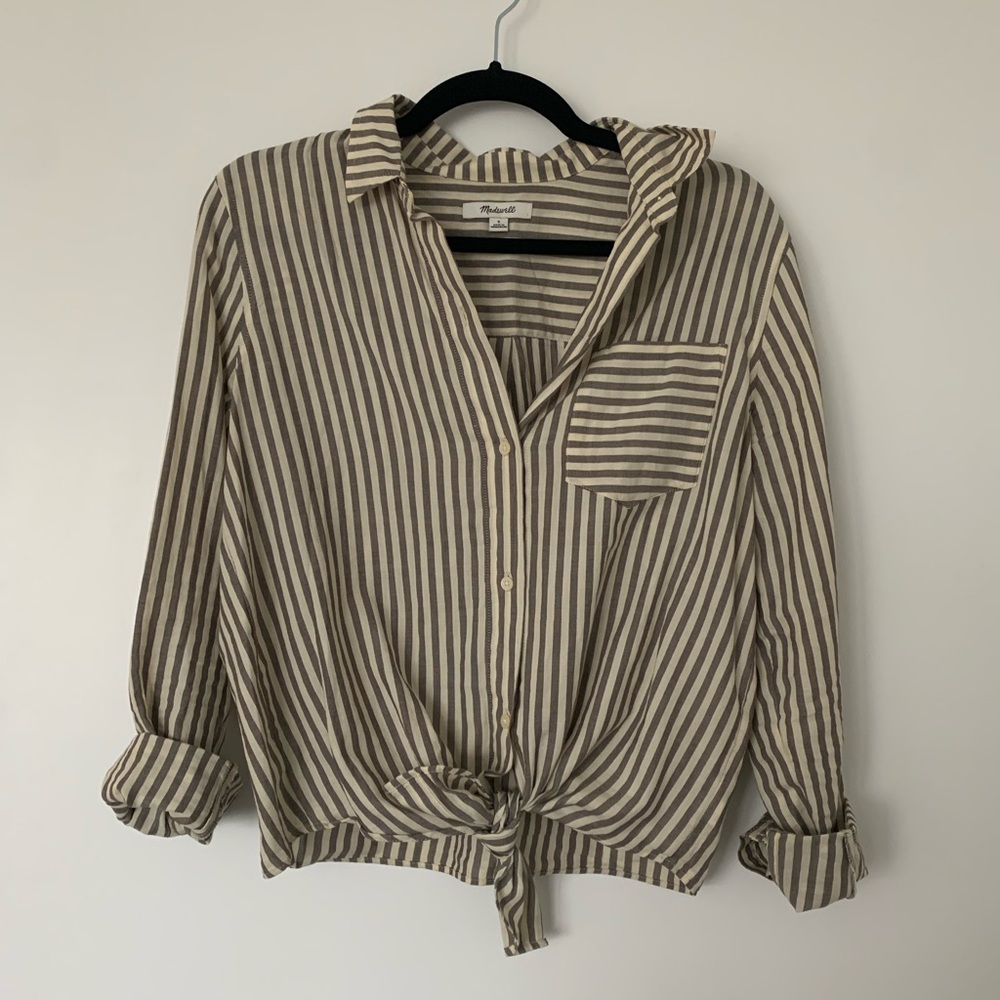 madewell striped tie front shirt